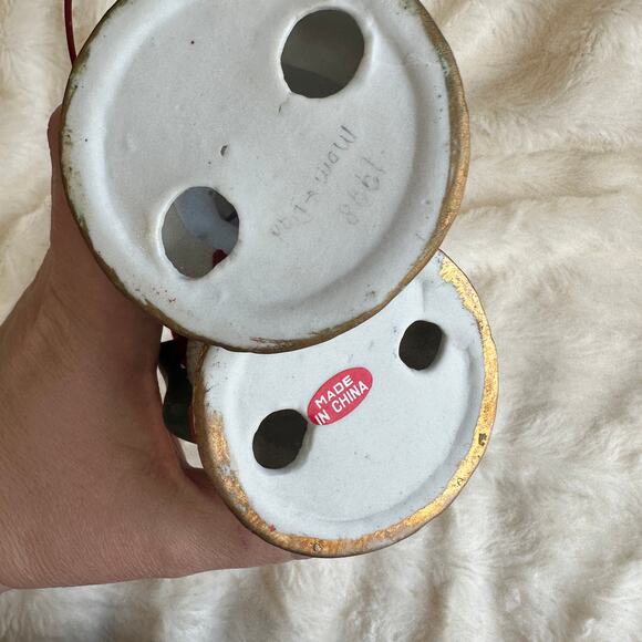 2 Ceramic Santa Head Votive Candle Holder Lanterns Handle Christmas Tea Light - Picture 5 of 11